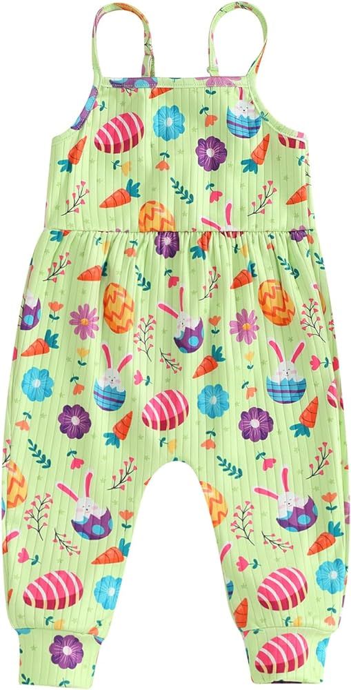 YOKJZJD Toddler Baby Girl Easter Outfit Bunny Sleeveless Romper Jumpsuit Suspender Overalls Pants | Amazon (US)
