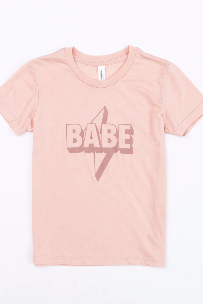 Babe Lightning Bolt Graphic Youth Tee Peach | The Pink Lily Boutique