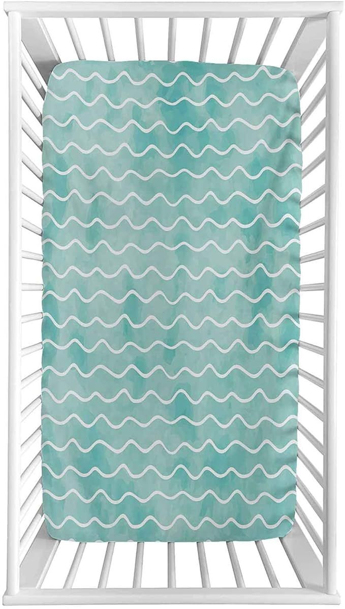 Nautical Fitted Crib Sheet,Soft Pastel Colored Ocean Sea Waves Pattern Summer Vibes Inspired Grap... | Amazon (US)