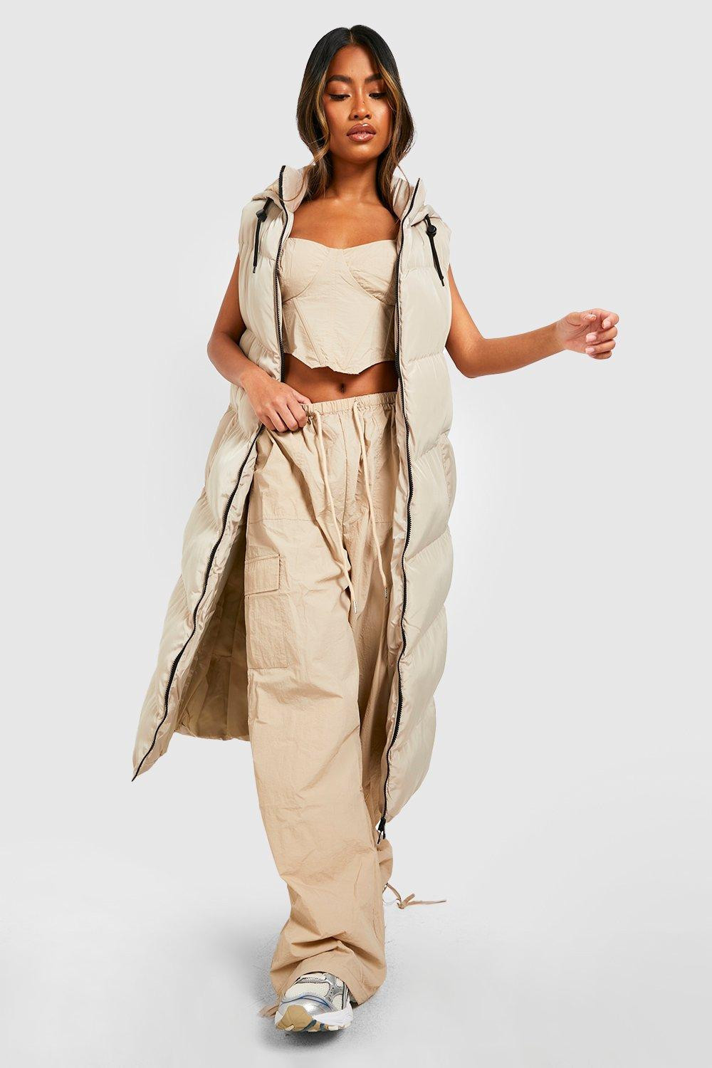 Womens Nylon Cargo Parachute Pants - Beige - 4 | Boohoo.com (US & CA)
