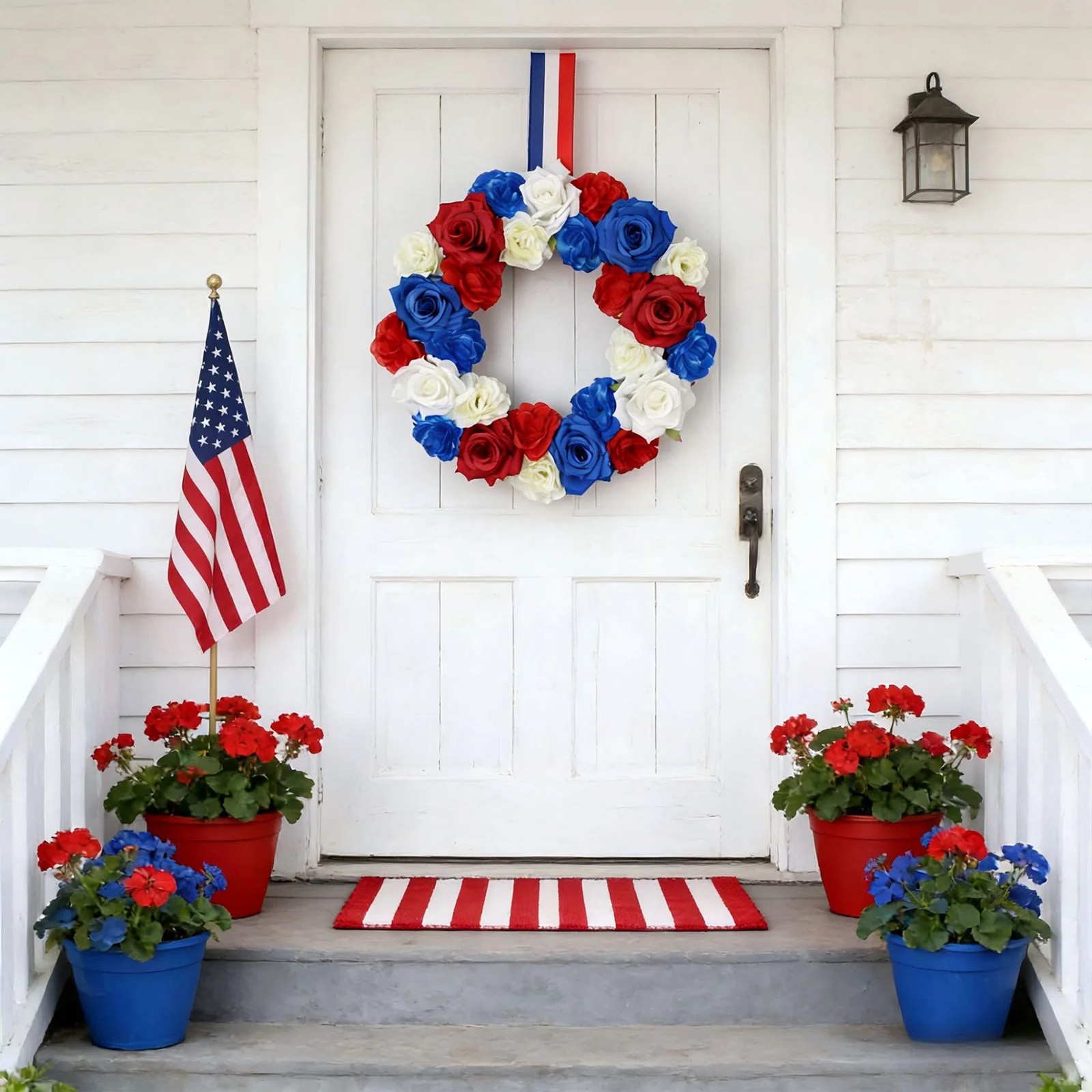 Taicans 14.6 in 4th of July Wreath for Front Door,Red White Blue Patriotic Artificial Rose Wreath... | Walmart (US)