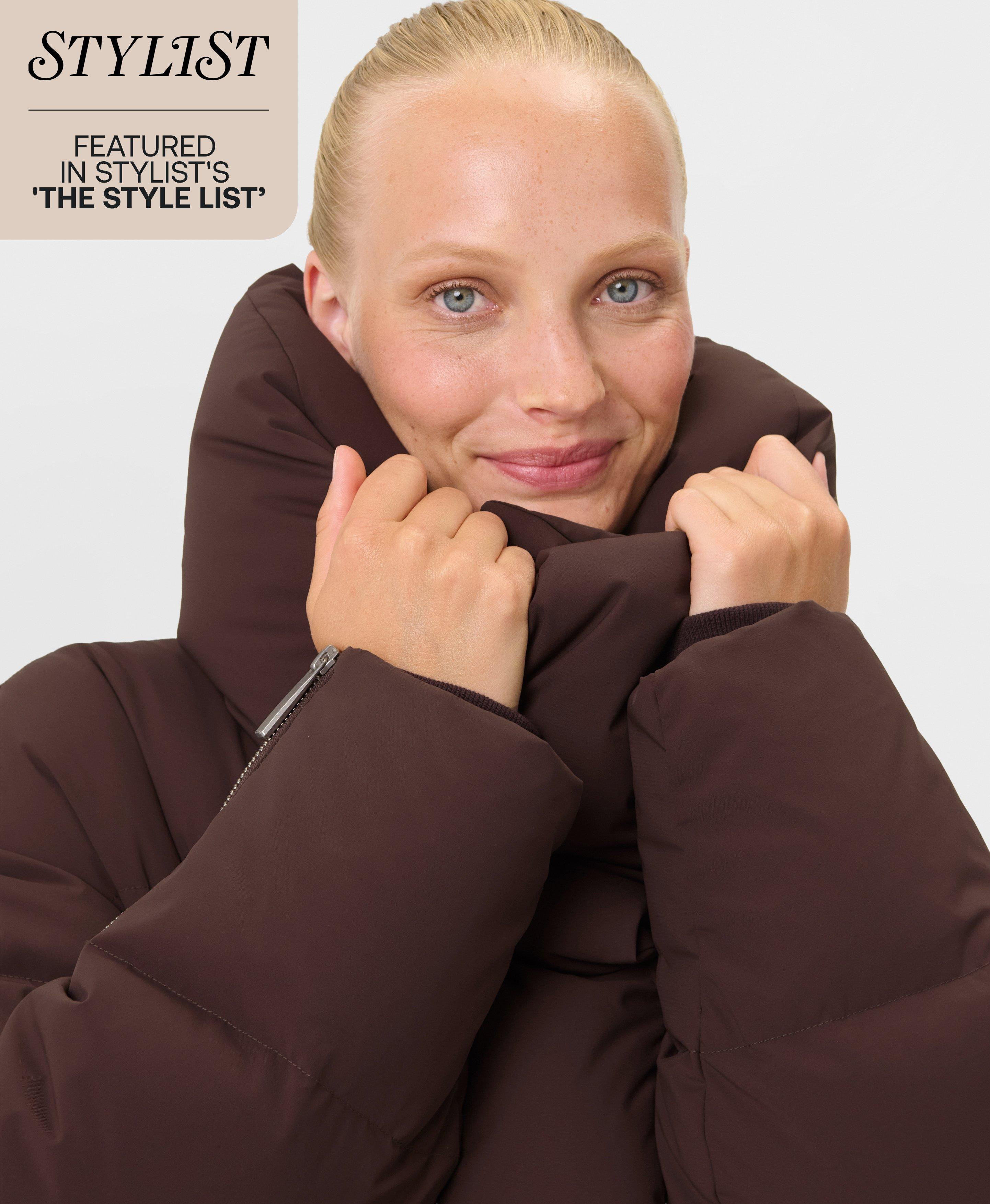 Nimbus Cloud Longline Puffer - Sable Brown | Women's Jackets + Coats | Sweaty Betty | Sweaty Betty UK