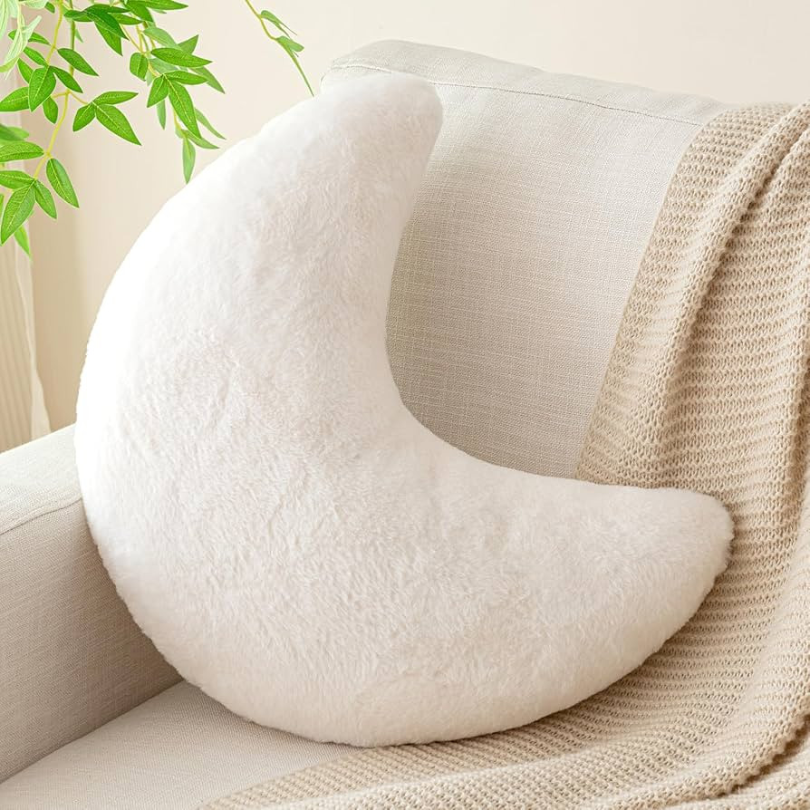 Moon Pillow, Decorative Throw Pillows with Soft Faux Rabbit for Bed Couch, Moon Shaped Pillows Pl... | Amazon (US)