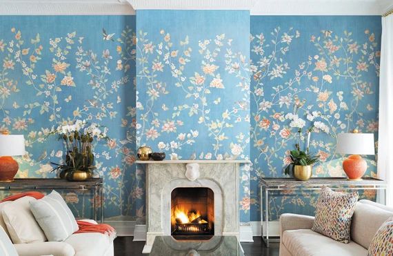 Chinoiserie Mural Wallpaper Repeat, Home Decor Wall Murals, Blooming Peoni and flowers Birds Wall... | Etsy (US)
