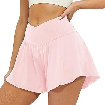 FireSwan Crossover Athletic Shorts for Women 2 in 1 Flowy Running Shorts with Pockets Spandex But... | Amazon (US)