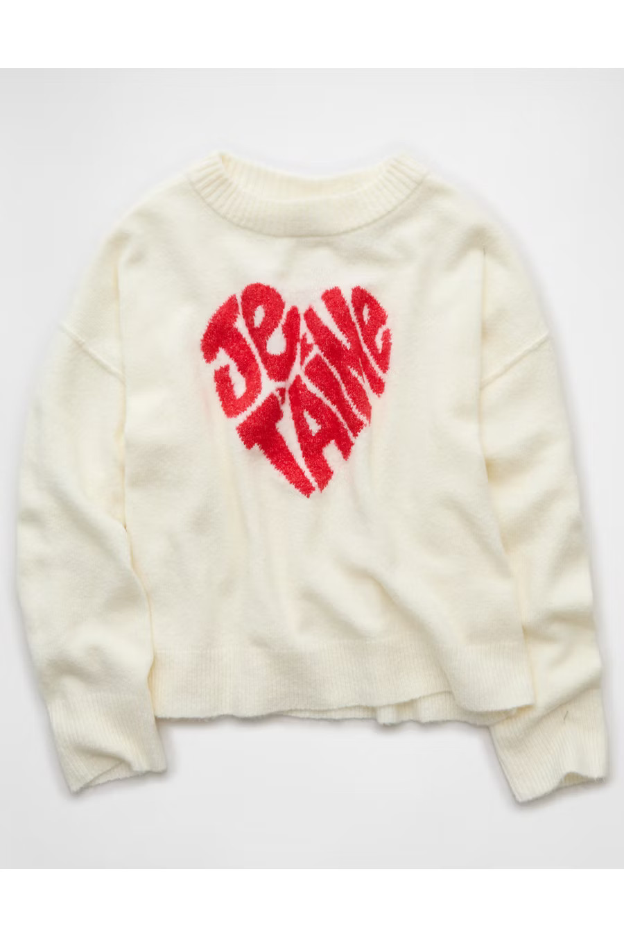 AE Whoa So Soft Valentine's Day Sweater Women's Cream S | American Eagle Outfitters (US & CA)