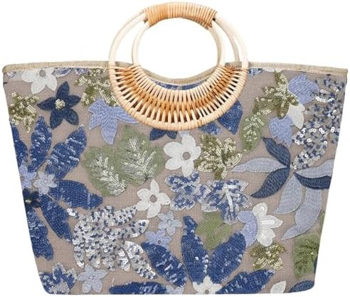 Sister Amy® Elegant Sequin-Embroidered Woven Tote Bag - Stylish Summer Beach Shoulder Handbag fo... | Amazon (US)