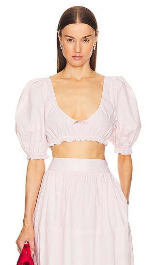 Poplin Cropped Peasant Top in Pale Pink | Revolve Clothing (Global)