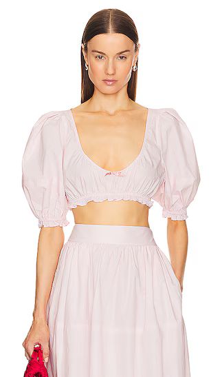 Poplin Cropped Peasant Top in Pale Pink | Revolve Clothing (Global)