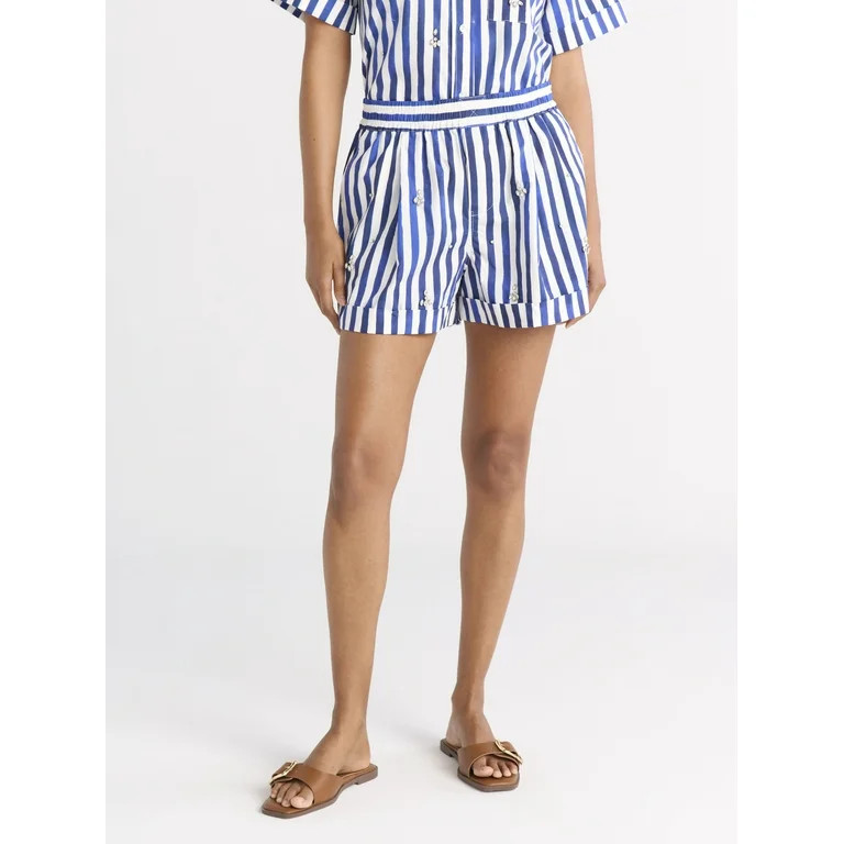 Free Assembly Women's Embellished Pull On Cotton Shorts, 3.5" Inseam, Sizes XS-XXL - Walmart.com | Walmart (US)