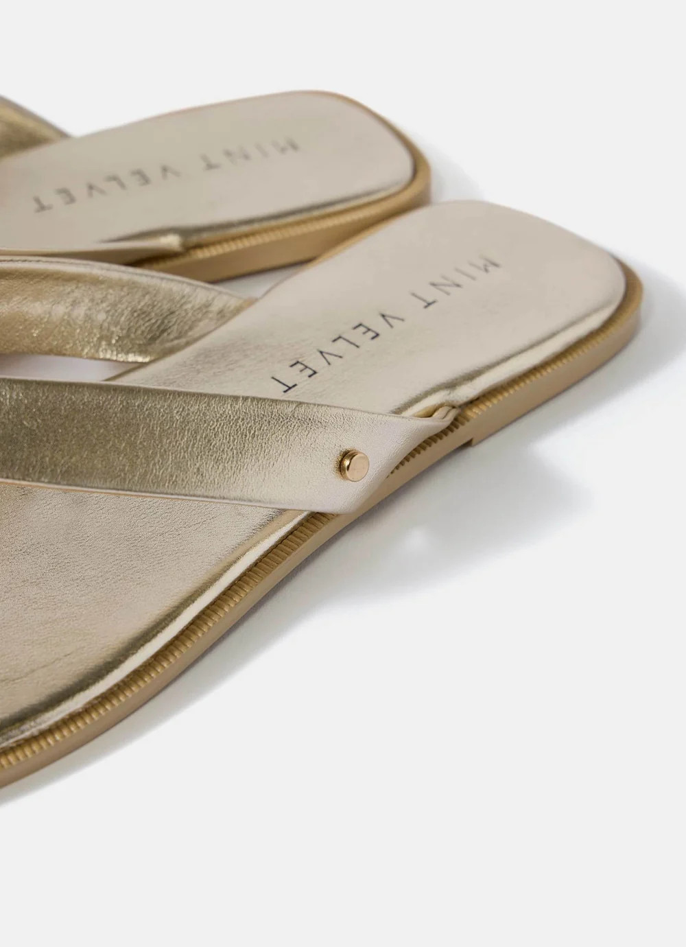 Lula Gold Leather Flip Flop Sandals | Mint Velvet