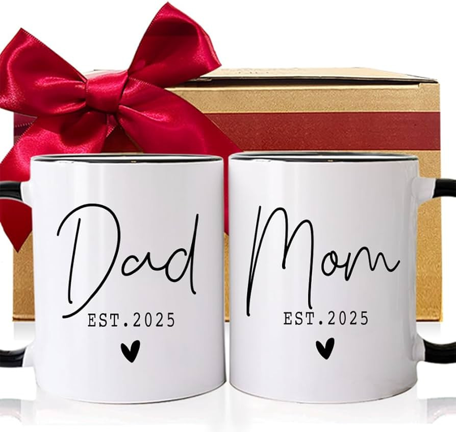 EST 2025 Mom Dad Pregnancy Announcement Mugs Set Gift for Parents, New Parents First Time Mom Dad... | Amazon (US)