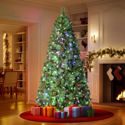 9FT Prelit Premium Artificial Hingedchristmas Pine Tree With Remote Control, Pre-Lit 670 Warm White & Multi-Color Lightsfoldable Metal Stand, Perfect | Wayfair North America