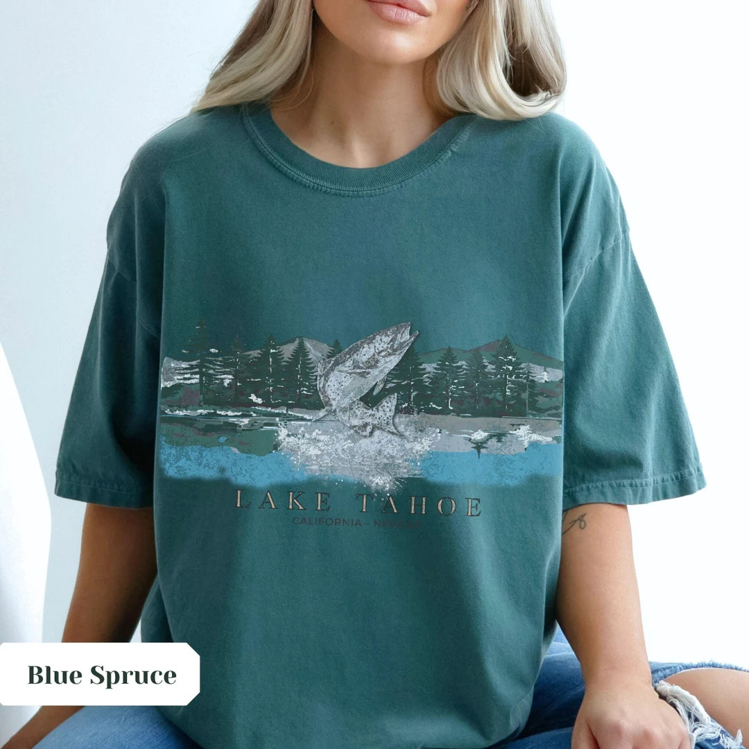 Vintage Lake Tahoe Fish Tee, Comfort Colors® Tshirt, Oversized Lake Shirt, Vacation Aesthetic, O... | Etsy (US)