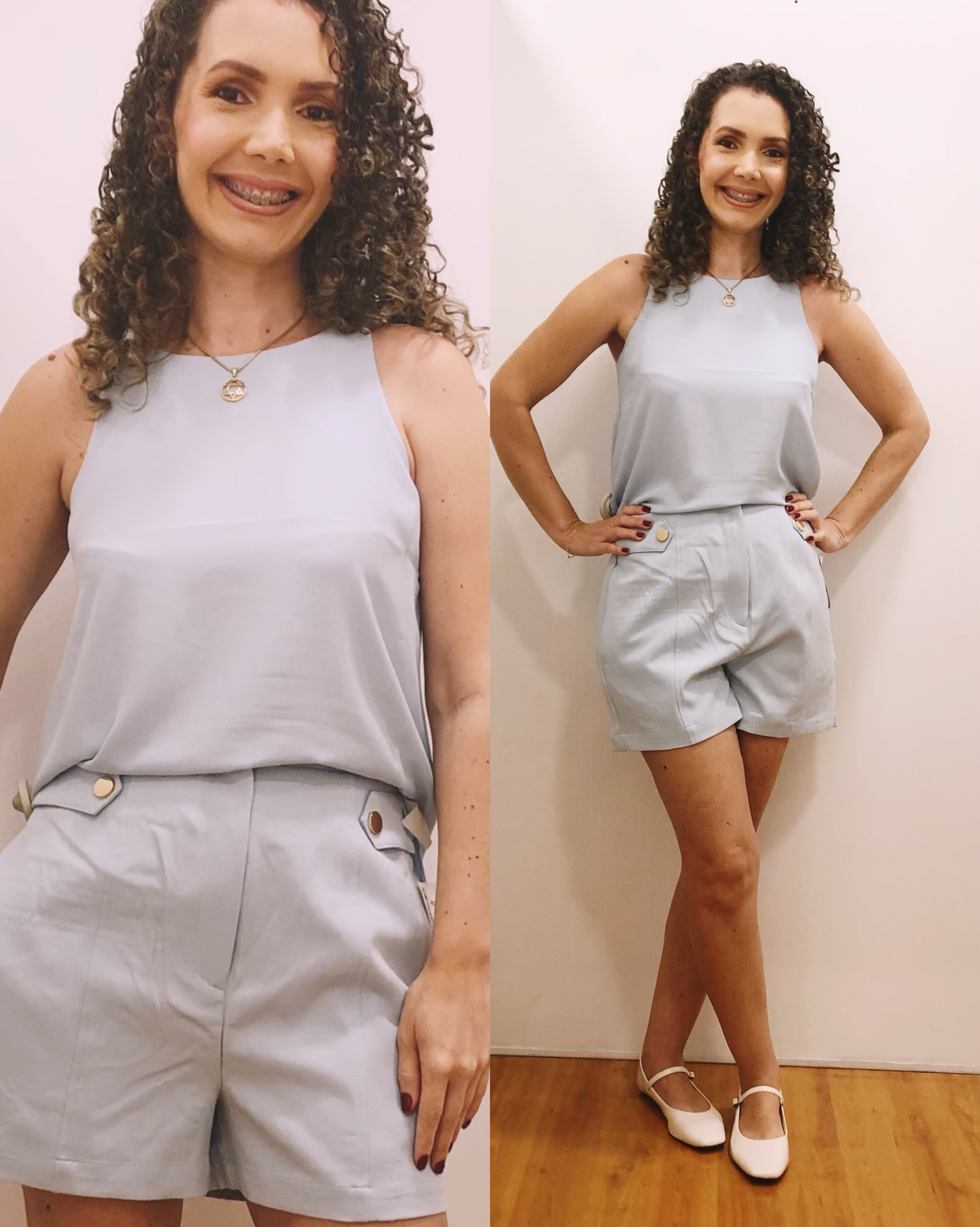 Já que o azul claro está em alta, que tal essa produção casual e elegante? Regata, tecido em poliéster, que casou tanto com o shorts da mesma cor e botões nas laterais do cós, que deram um charme a peça.  
#provadorfashion #imagemeestilo

#LTKbrasil #LTKdicadeestilo
