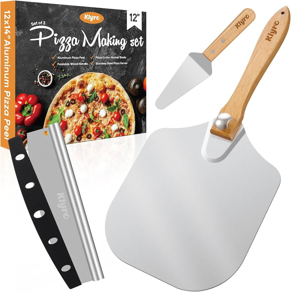 Pizza Peel Aluminum Pizza Spatula Set, 12 x 14 Inch Metal Pizza Paddle with Foldable Wooden Handl... | Amazon (US)