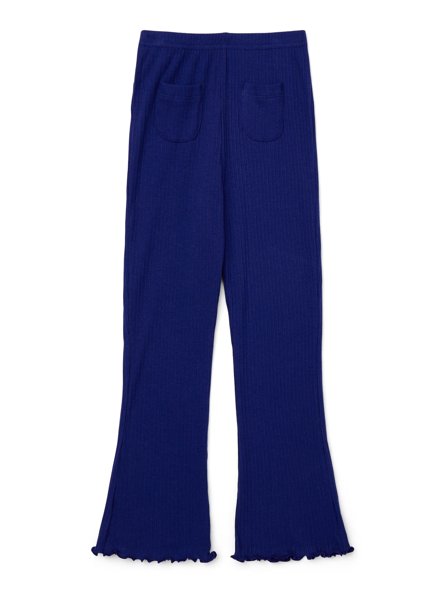 Wonder Nation Little Girls Lettuce Edge Flare Leggings with Front Patch Pockets, Sizes 4-10 | Walmart (US)