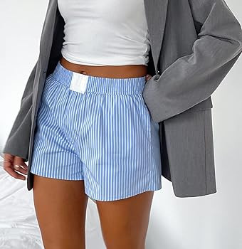 Women Y2k Striped Pajamas Boxers Shorts Elastic Waist Cute Pj Bottoms Summer Casual Lounge Short | Amazon (US)
