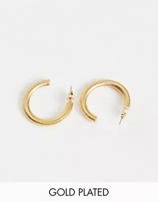 ASOS DESIGN 14k gold plated hoop earrings in ribbed texture | ASOS (Global)