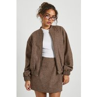 boohoo Women's Wool Look Check Bomber Jacket in Brown | Size: 12 | Polyurethane/Wool | boohoo (US & Canada)