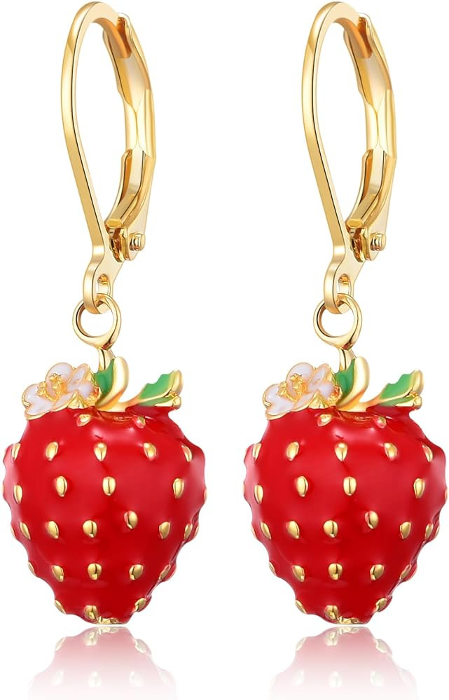 Strawberry Earrings for Women Cute Fruit Leverback Dangle Drop Earrings Jewelry for Girls | Amazon (US)
