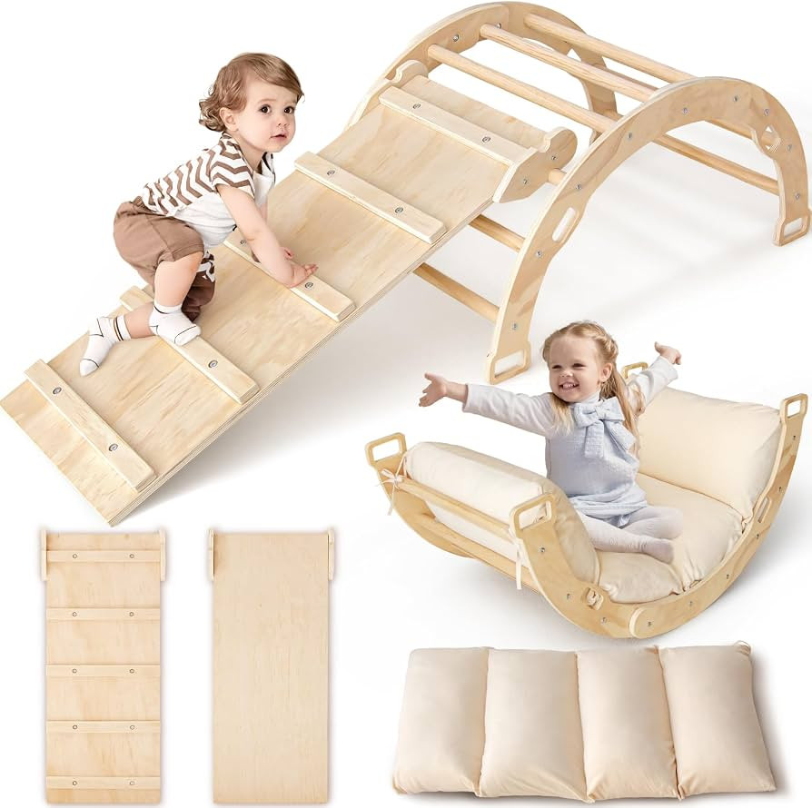 Toddler Climbing Toys Indoor Playground for Kid 5-in-1 Climbing Set with Cushion，Arch Rocker, S... | Amazon (US)