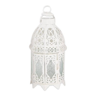 12" Iron Lattice Outdoor Lantern White - Zingz & Thingz: Elegant Metal Cutouts, Hinged Glass Panels, Tabletop Decor | Target