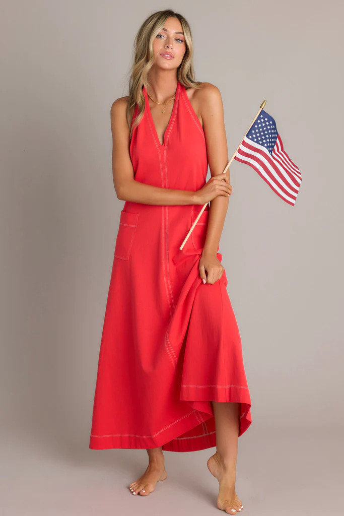 Radiant Charm Tomato Red Halter Maxi Dress | Red Dress