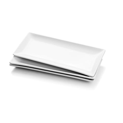 Miicol Porcelain Serving Platters Set of 3, Large Serving Trays 14 Inch, White Rectangle Plates, Ceramic Serving Dishes for Party, Restaurant, Buffet, Steak, Dessert, Salad, Fruit, Microwave Safe | Amazon (US)