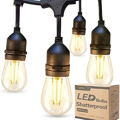 addlon LED Outdoor String Lights 48FT with 2W Dimmable Edison Vintage Shatterproof Bulbs and Commerc | Amazon (US)