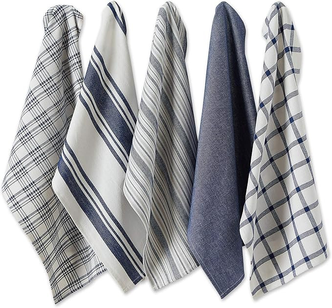 DII Assorted Woven, Kitchen Dishtowel Set, 18x28, Nautical Blue, 5 Piece | Amazon (US)
