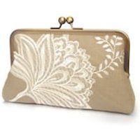 Linen clutch bag, beige flower purse with chain handle | Etsy (US)