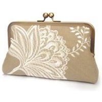 Linen clutch bag, beige flower purse with chain handle | Etsy (US)