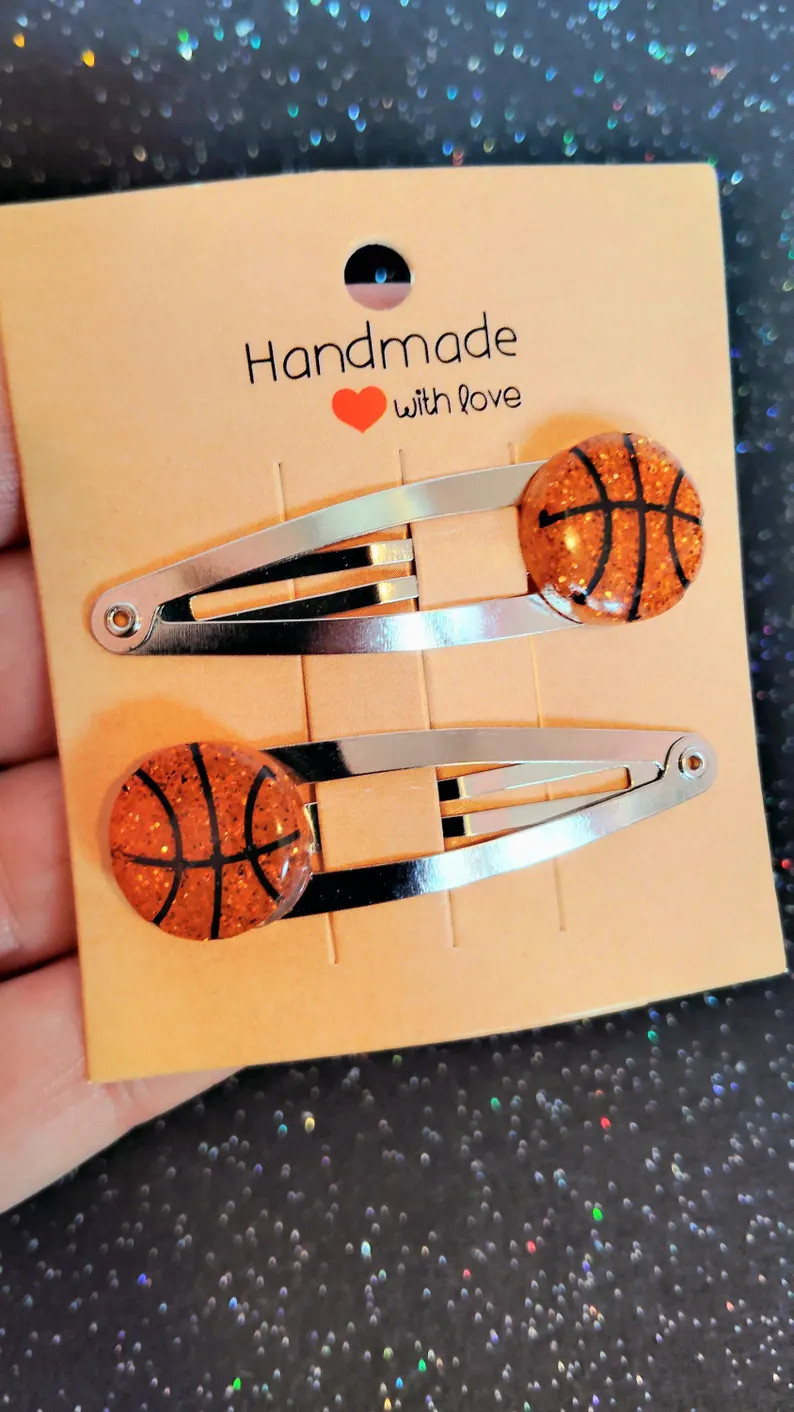 Basketball hair clips, basketball glitter hair clips, resin basket hair clips, classic basketball... | Etsy (Global)