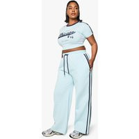 boohoo Women's Plus Side Stripe Wide Leg Jogger Pants in Baby Blue | Size: 24 | Cotton | boohoo (US & Canada)