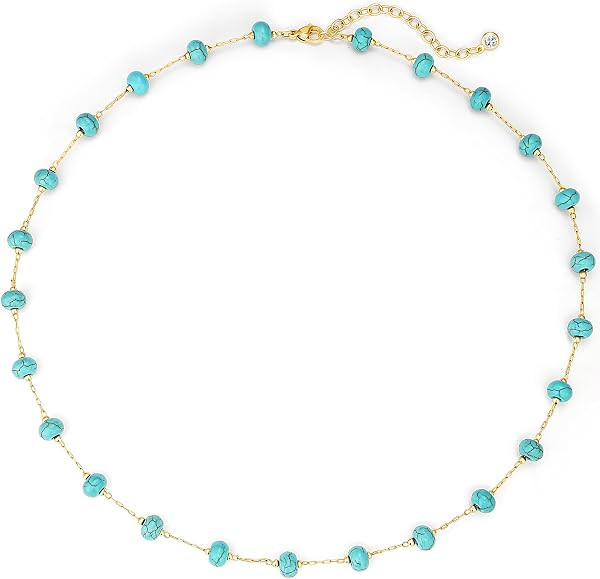 Amazon.com: LADYGD Created Turquoise Necklace for Women 14K Gold Plated Beaded Choker Boho Neckla... | Amazon (US)