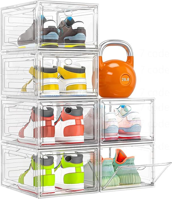 Thickened Clear Shoe Storage Organizer with Magnetic Door, Sturdy Stackable Shoe Boxes for Closet... | Amazon (US)