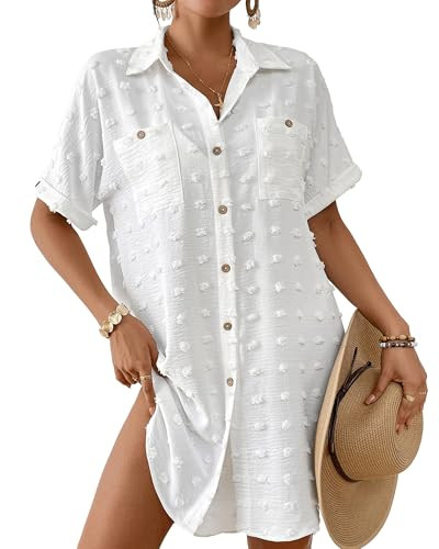 Bsubseach Swimsuit Coverup for Women Swiss Dot Bathing Suit Swimwear Button Down Beach Shirt Cove... | Amazon (US)