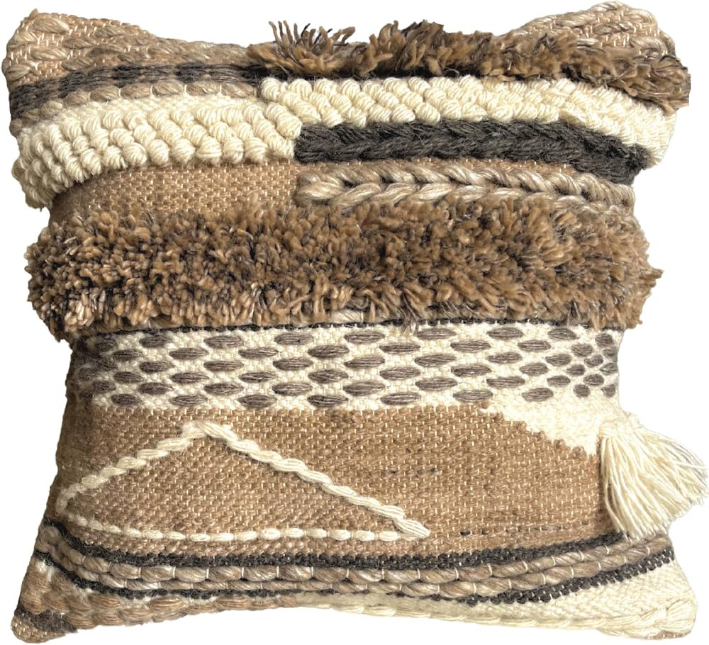 Throw Boho Pillow Cover 18" x 18" Bohemian Moroccan Rustic Decorative Pillows with Tufted Accents... | Amazon (US)