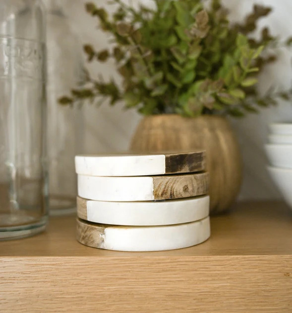 Buckley Wood + White Marble Coasters | Pepper + Vetiver