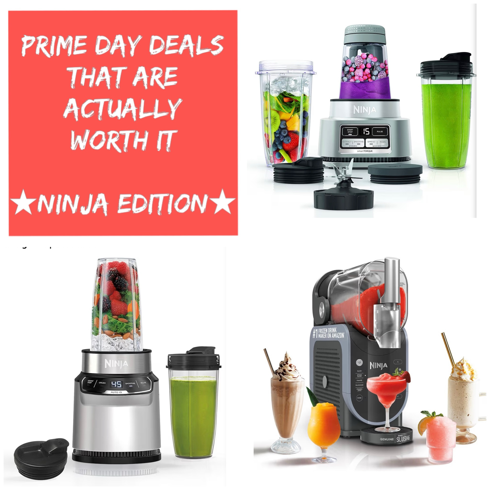Prime Day Deals That Are Actually Worth It: Ninja is running some solid deals during this Prime Day cycle, all between 30-43% off:

1. The Ninja Foodi Personal Blender & Smoothie Bowl Maker: This is my favorite single-use blender; I actually traded in my Vitamix for it. Easy to use and clean, blends quickly, and is POWERFUL. Our assistant Stef has this one and loves it too.

2. Ninja Nutri-Blender Pro: This is also a single serving (24 oz) and blends in a to-go cup with a spout lid so you can literally blend and go! The Auto-IQ setting also automatically detects the speed and pulse to use based on the contents of the blender.

3. Ninja SLUSHi Frozen Drink & Slushie Machine: I always thought of slushie machines as like a gimmicky novelty item, but I way underestimated how much I’d actually love using this. Great for summer drinks (because you deserve a frappé) and hosting company!

#LTKSaleAlert #LTKfoodie #LTKHome