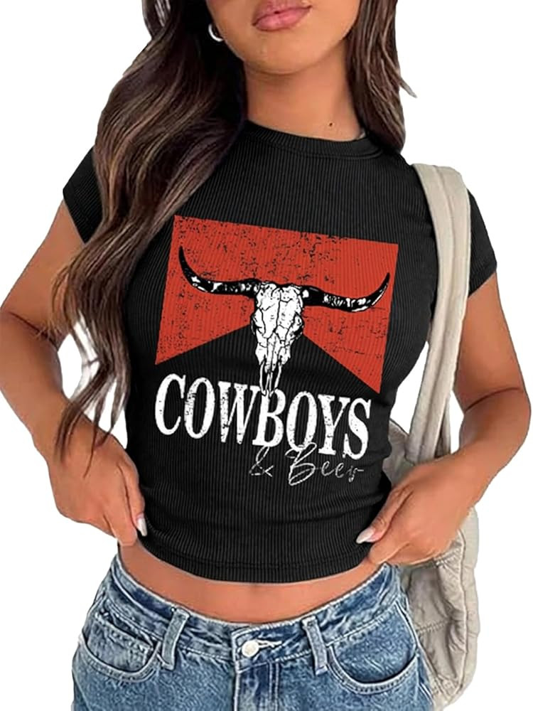 Tewmeu Cowgirl Outfits for Women Crop Tops for Teen Girl Y2k Clothes Cowboy Country Concert Graph... | Amazon (US)