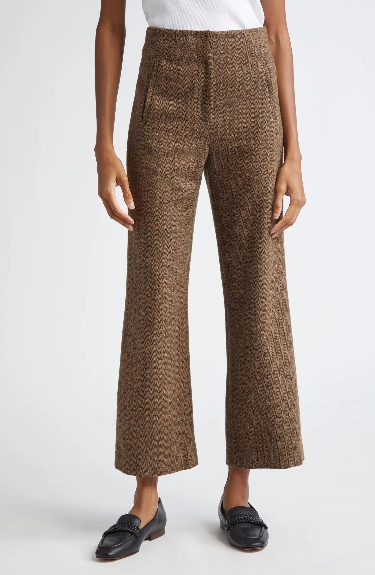 Dova Tweed Herringbone Crop Wide Leg Pants | Nordstrom