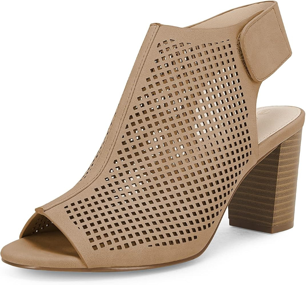 Coutgo Heels for Women Open Toe Boots Cutout Ankle Strap High Heel Chunky Block Sandals | Amazon (US)