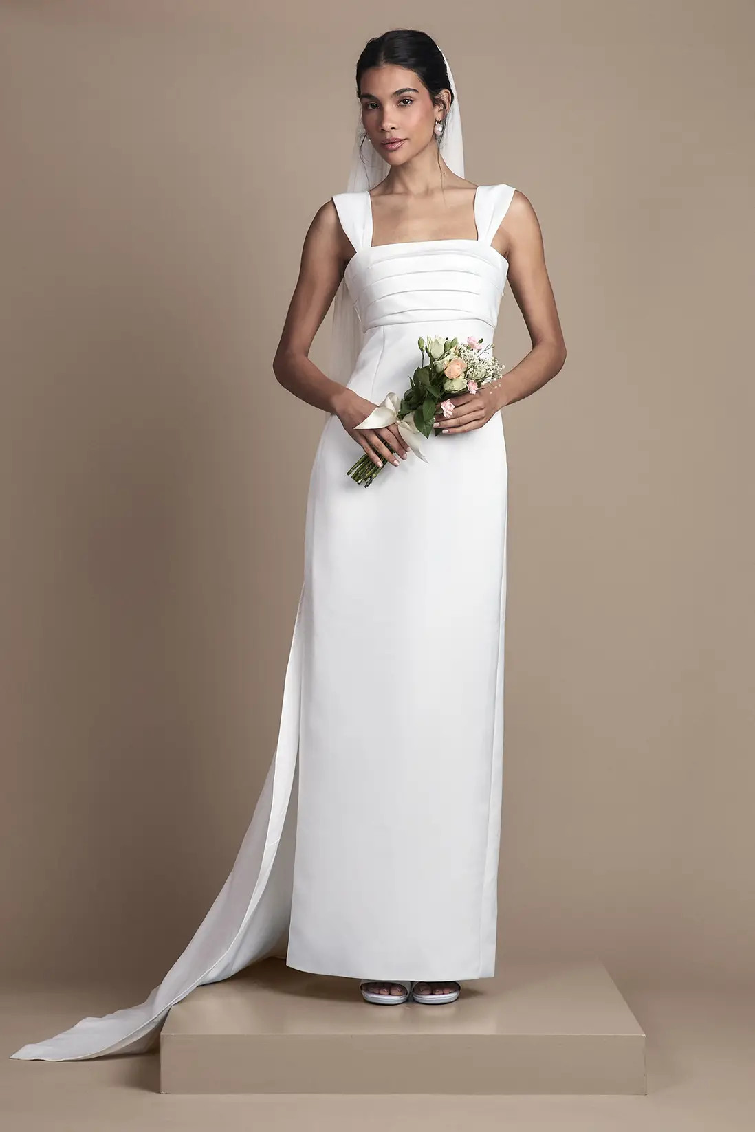 Satin and Ponte Column Wedding Dress | Karen Millen