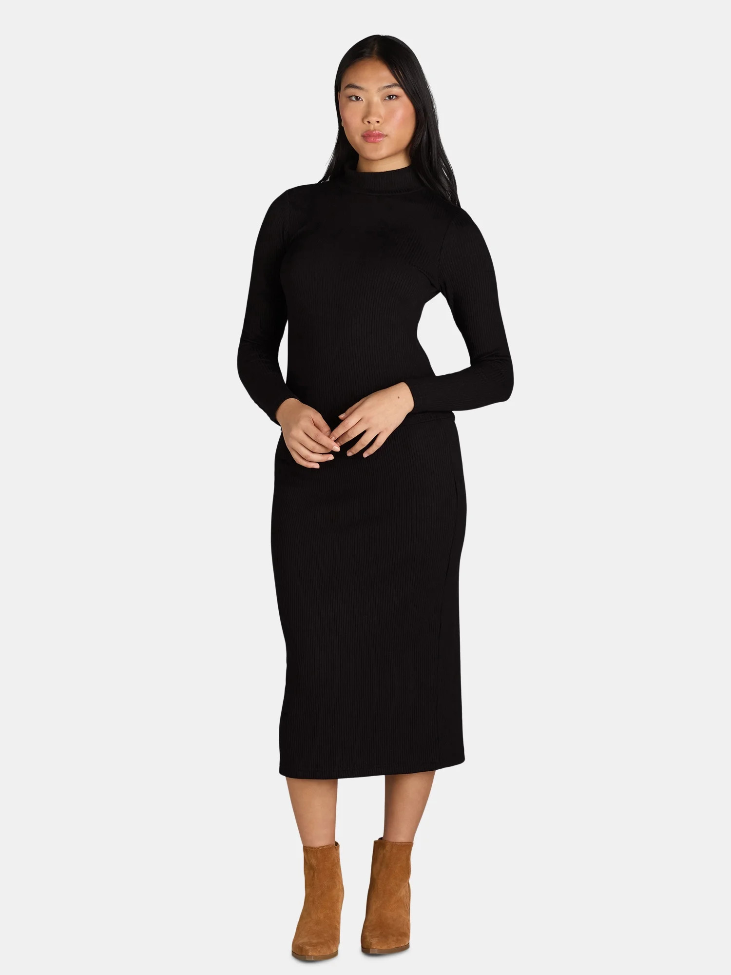 Time and Tru Women's Mock Neck Top and Midi Skirt Set, 2-Piece, Sizes XS-XXXL | Walmart (US)