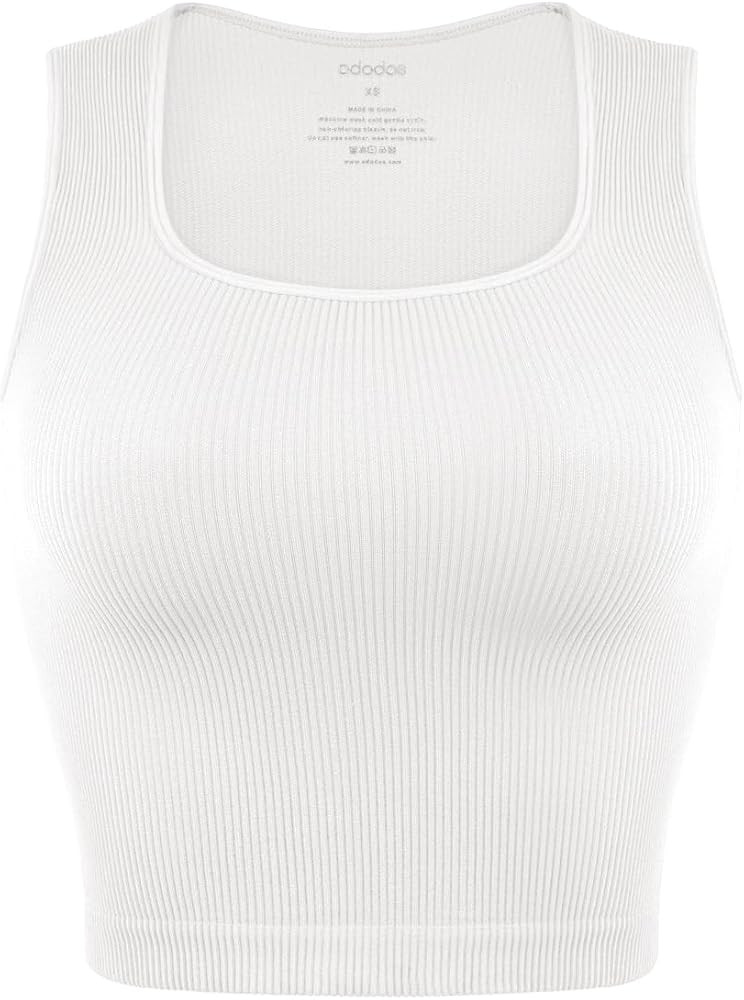 ODODOS Seamless Square Neck Tank for Women Ribbed Soft Sleeveless Longline Crop Tops | Amazon (US)