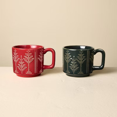 Set of 2 14oz Holiday Mug Fairisle Green/Red - Hearth & Hand™ with Magnolia | Target