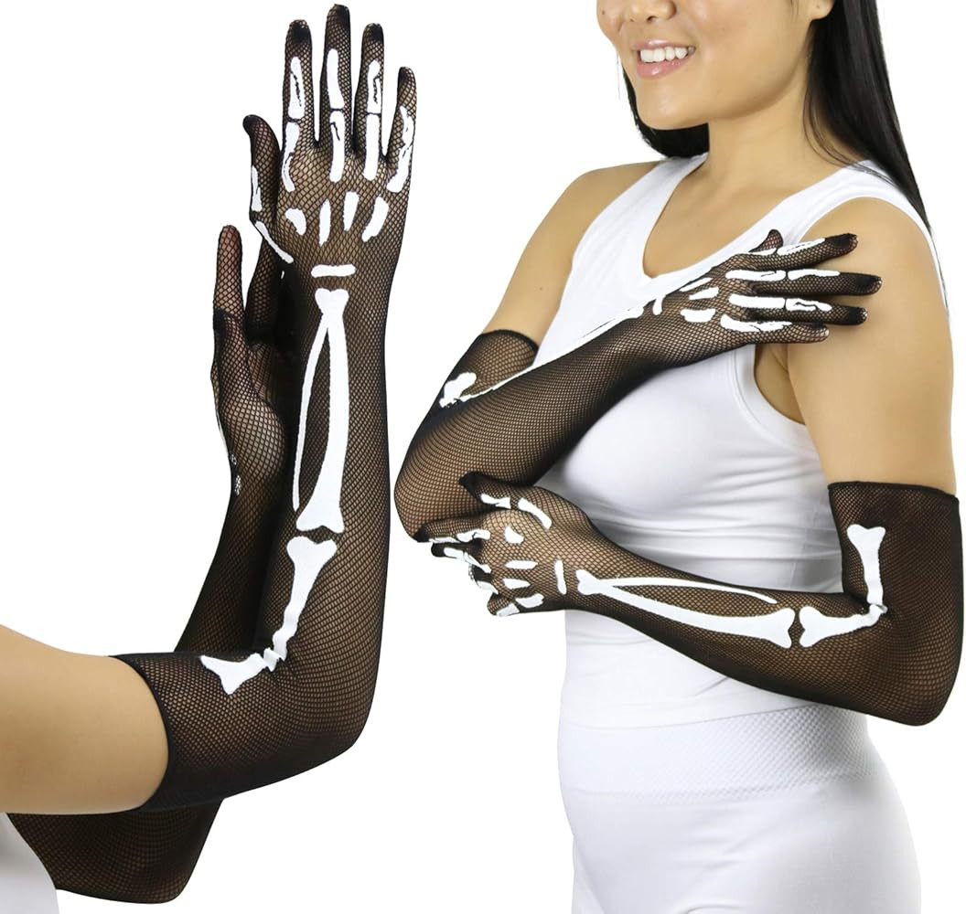ToBeInStyle Women’s Halloween Skeleton Bones Fishnet Gloves | Amazon (US)