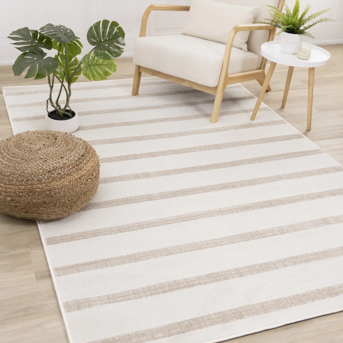 Wum Striped Machine Woven Polypropylene Area Rug in Beige/Cream | Wayfair North America